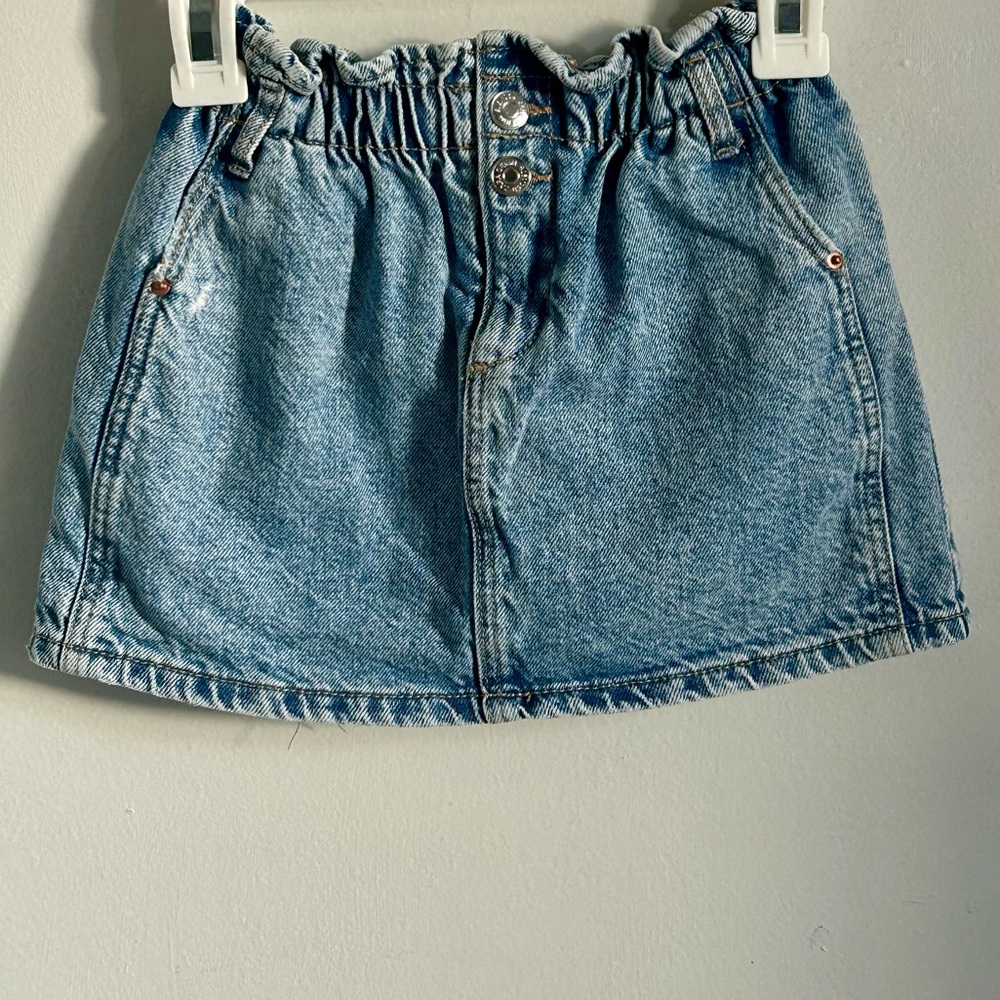 Zara Kids Paperbag Jean Skirt Girls Size 4-5 Years Light Wash Denim